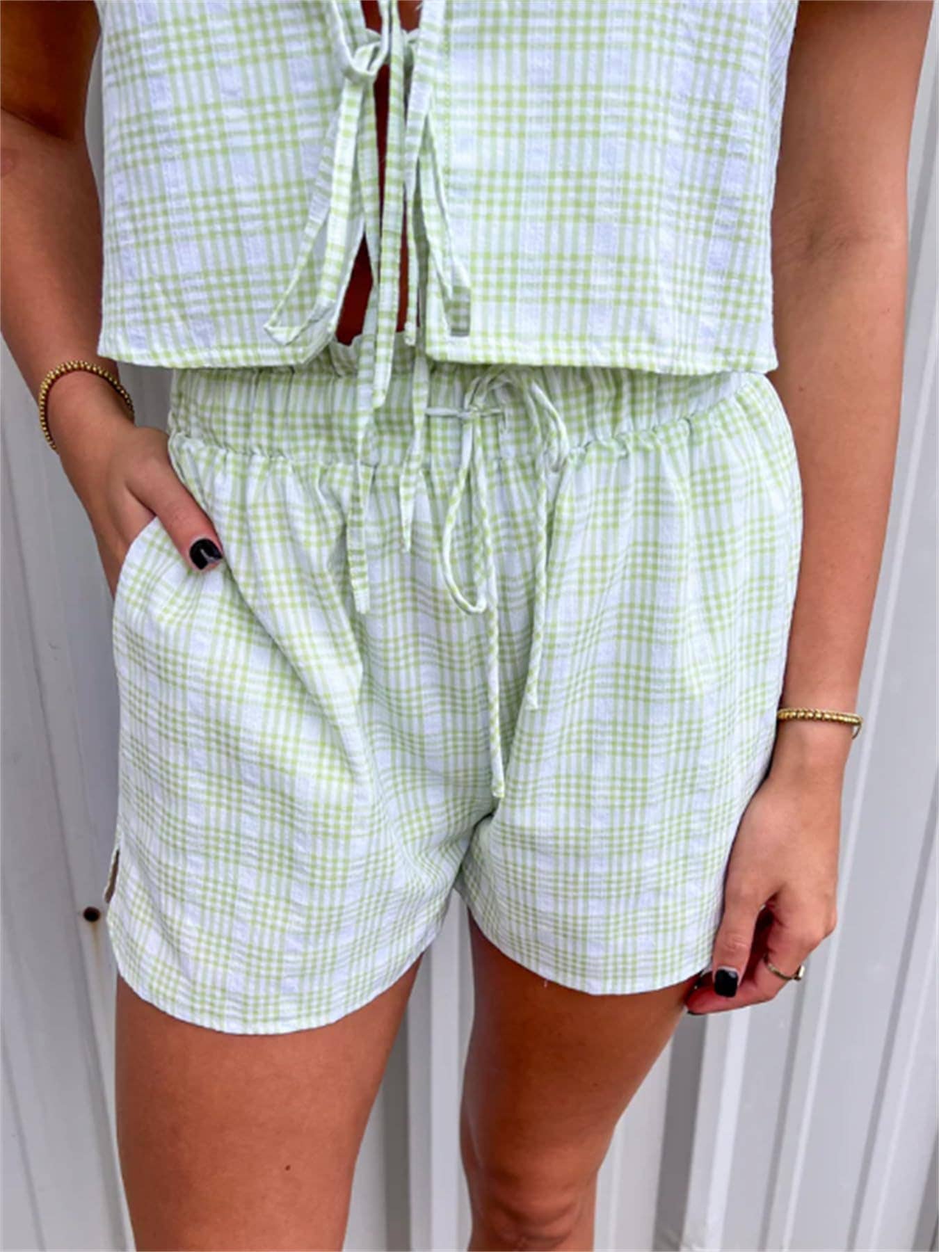 Plaid Puff Sleeve Set