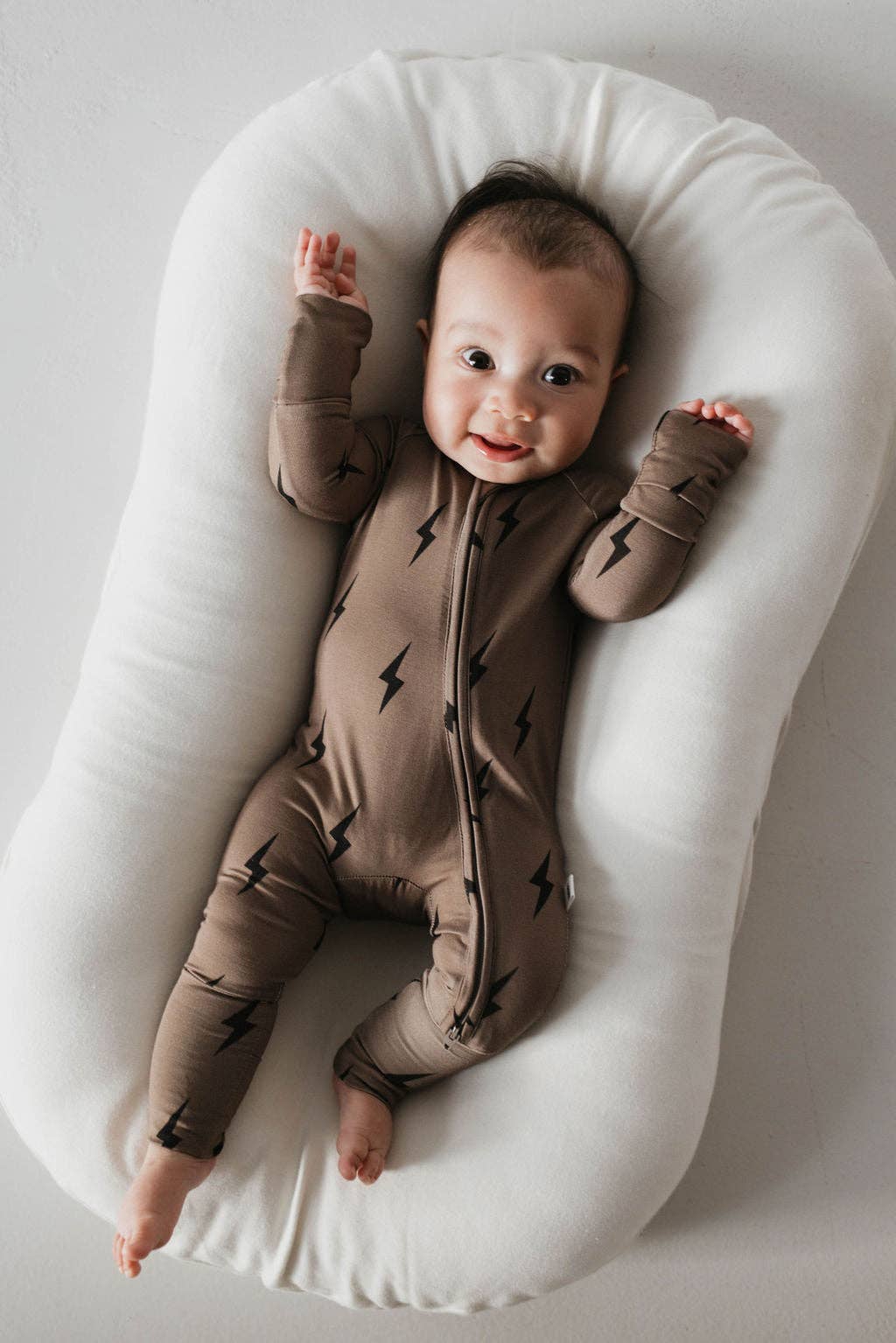 Bamboo Zip Pjs | Brown & Black Lightning Bolt