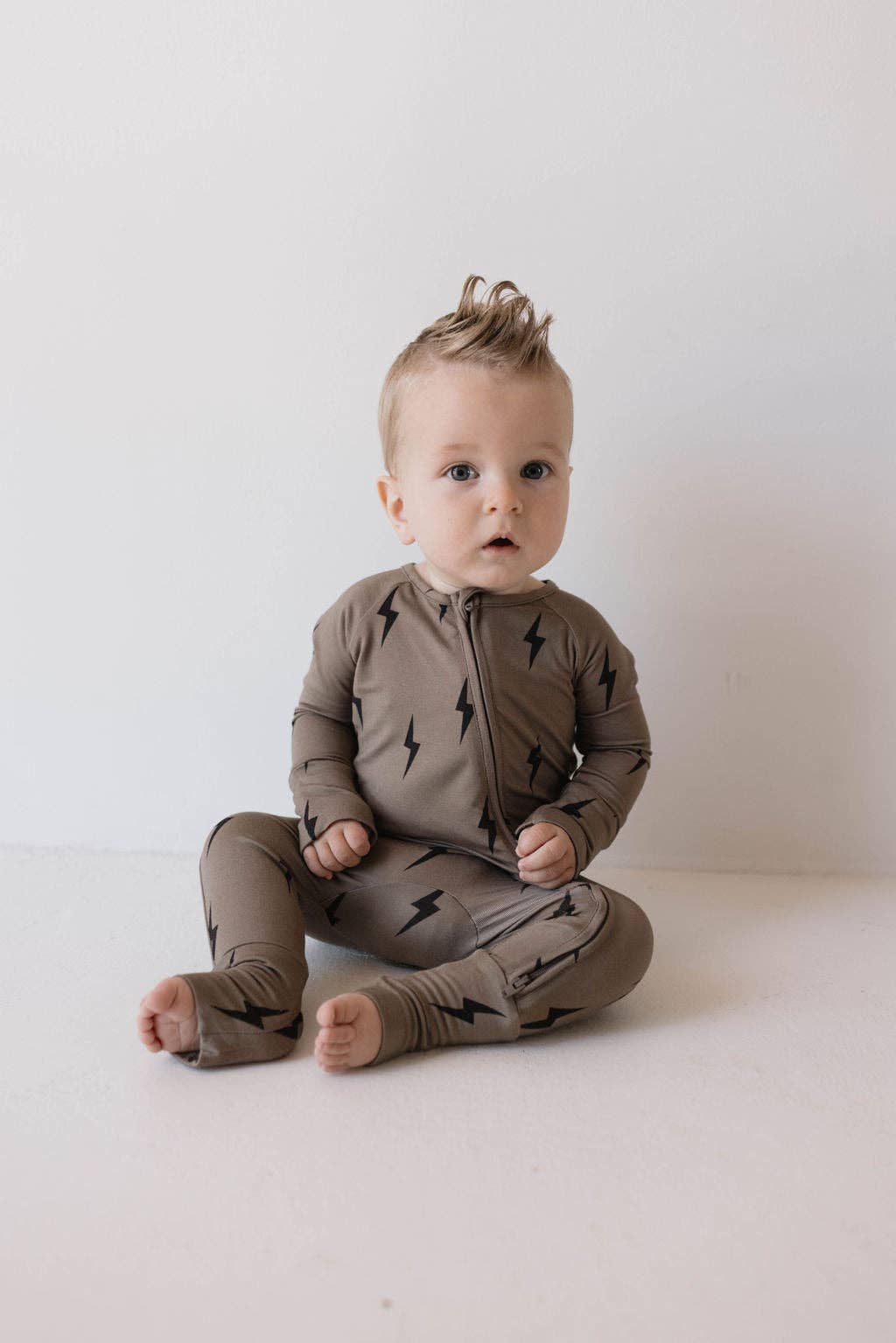 Bamboo Zip Pjs | Brown & Black Lightning Bolt