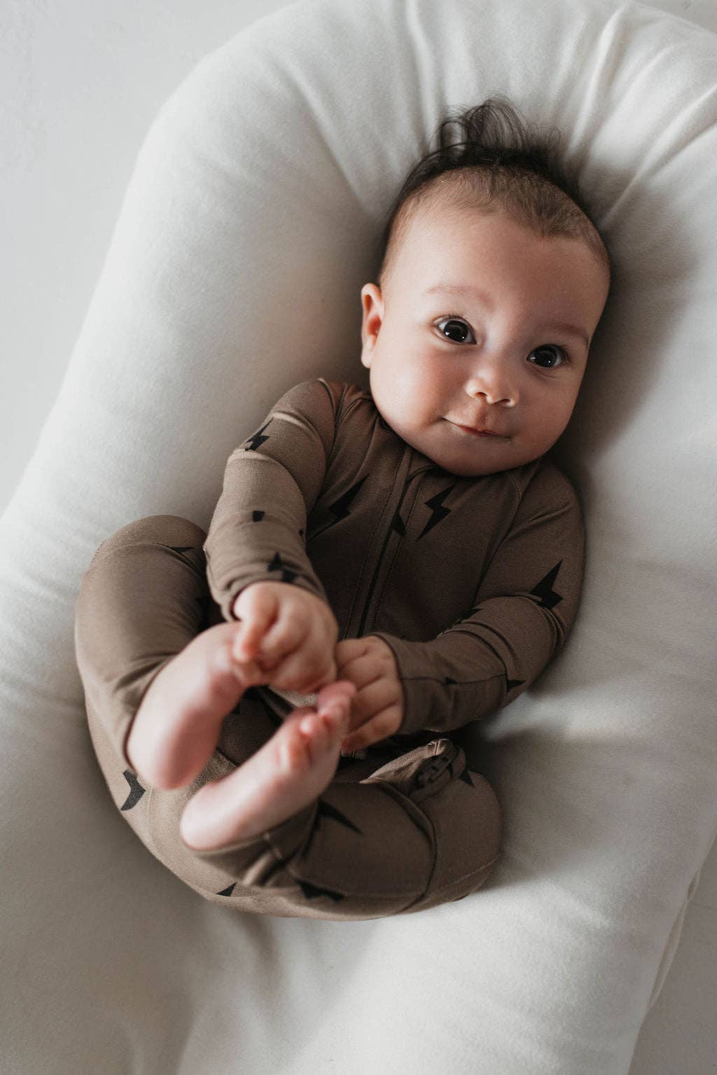 Bamboo Zip Pjs | Brown & Black Lightning Bolt