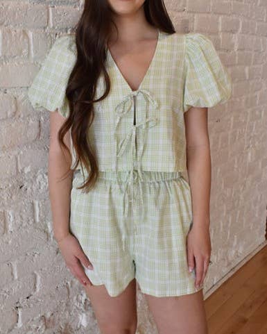 Plaid Puff Sleeve Set