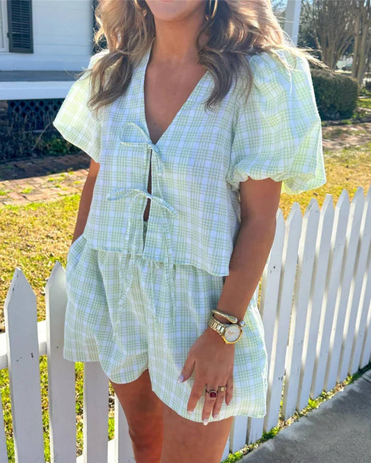 Plaid Puff Sleeve Set