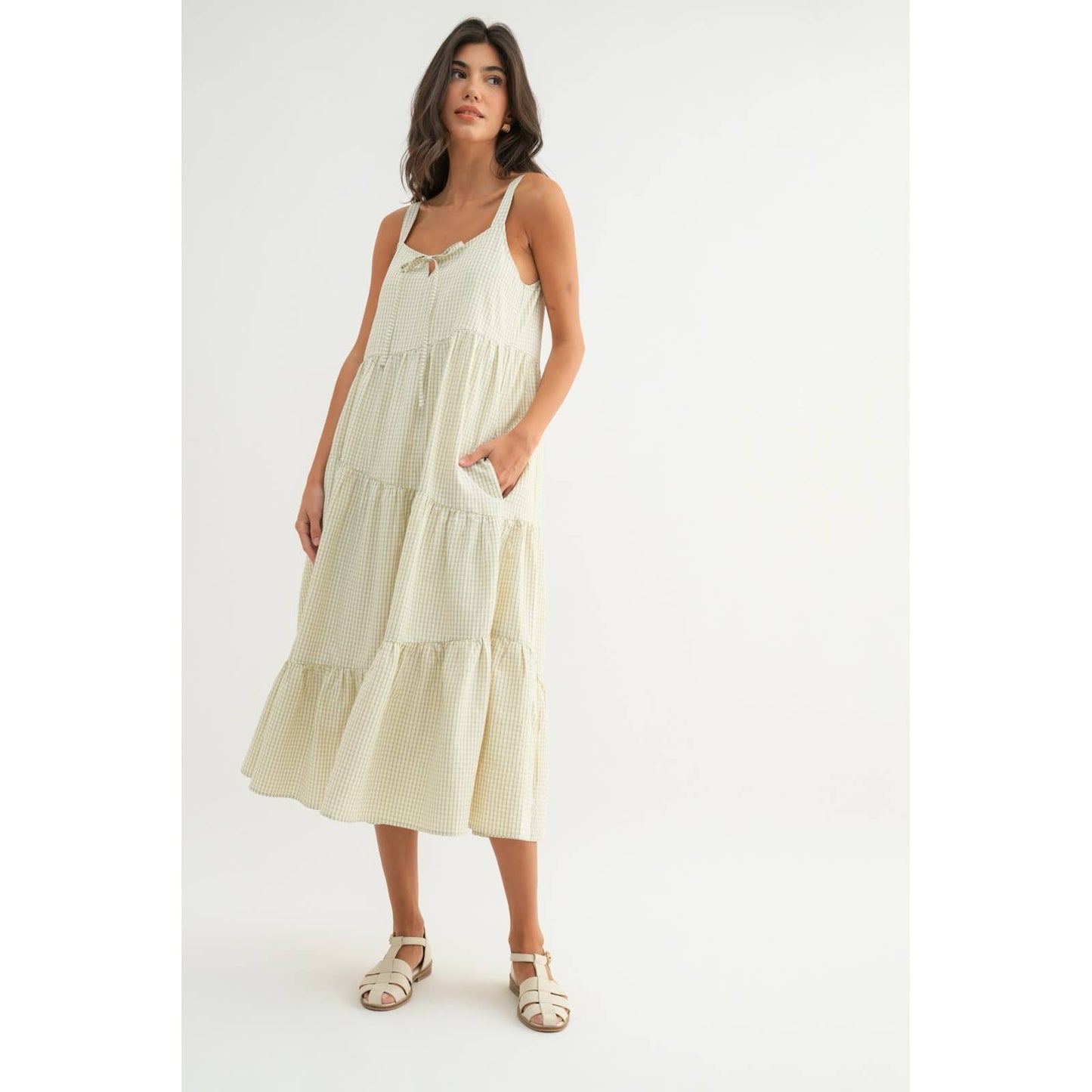 Plaid Tiered Midi Dress