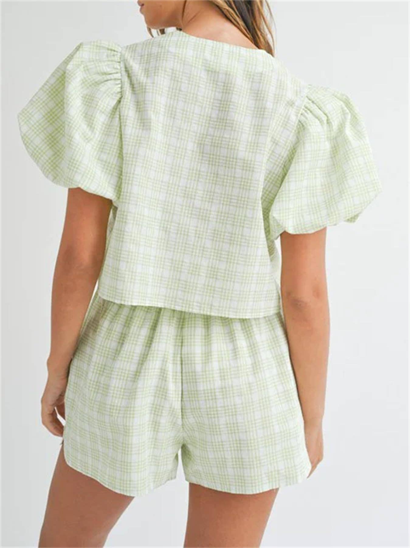 Plaid Puff Sleeve Set