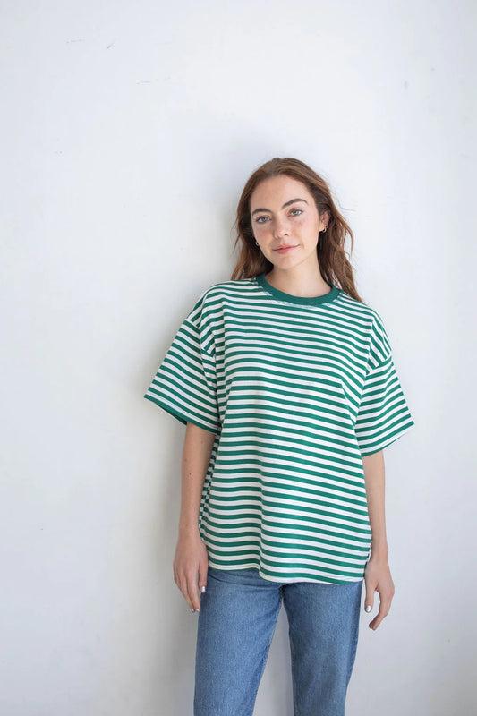 Green & White Stripped Tee
