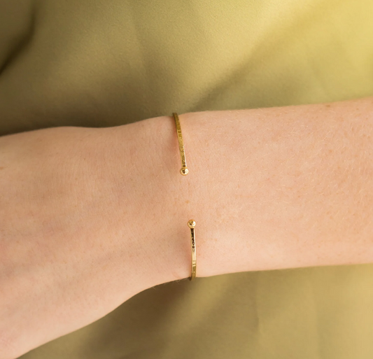 24K Gold Adjustable Thin Hammered Bangle