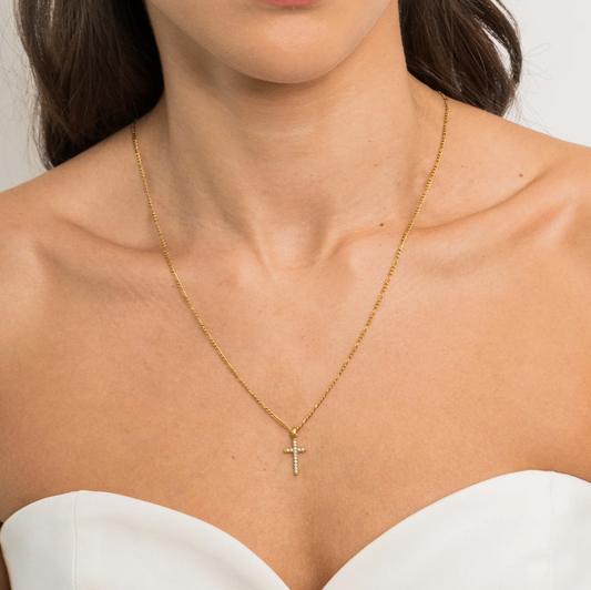 Gold Diamond Cross Pendant Necklace | Waterproof