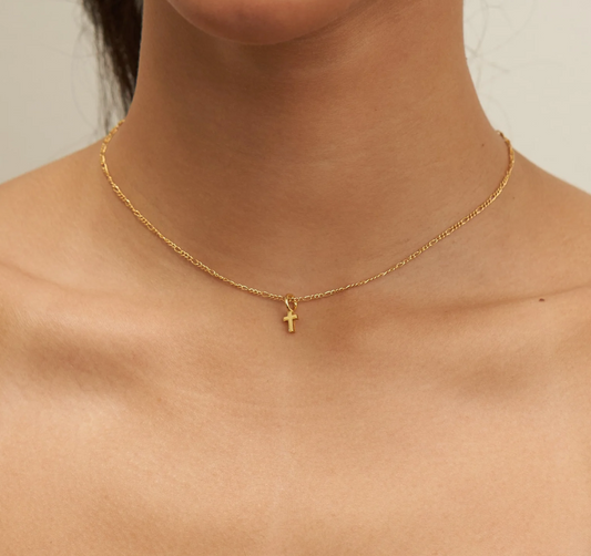24K Gold Dainty Cross Pendant Necklace