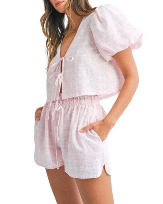 Plaid Puff Sleeve Set
